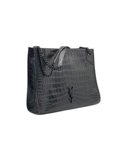 Saint Laurent Niki Shopping Bag In Crocodile Embossed Leather Black 33Cm