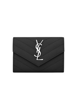 Ysl Multi-Folded Wallet In Grain De Poudre Embossed Leather Black 414404Bow021000