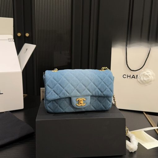 Chanel Classic Handbag Washed Denim And Gold Tone Metal Blue 19Cm A01112 B16747 Nx158 - Image 3