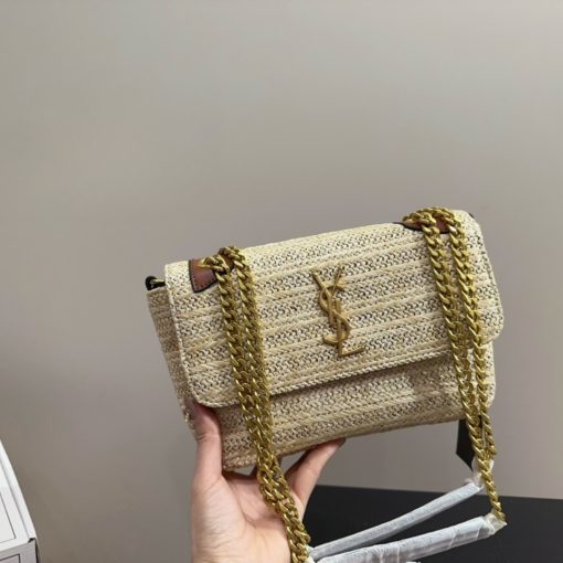 Saint Laurent Niki Medium Chain Bag In Raffia And Leather Natural 27Cm 633187Gg66W7069 - Image 6