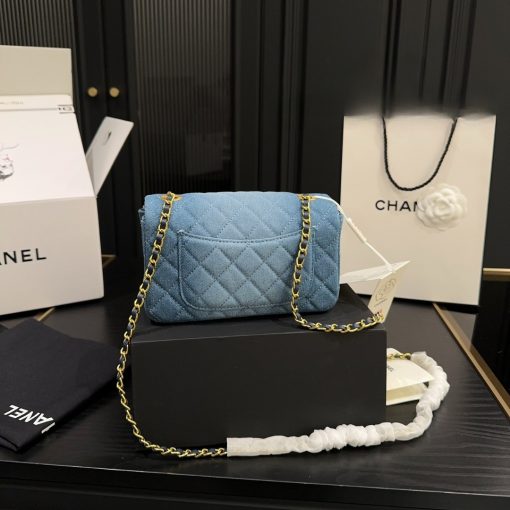 Chanel Classic Handbag Washed Denim And Gold Tone Metal Blue 19Cm A01112 B16747 Nx158 - Image 7