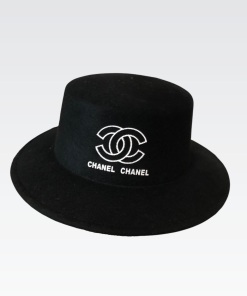 Chanel CC Wide Brim Wool Hat Black