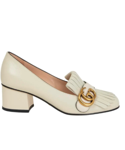 Gucci Wmns White Leather Mid-Heel Pump