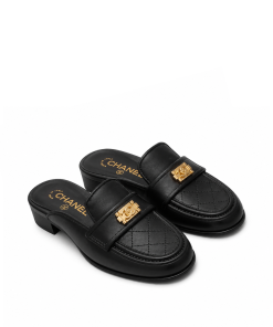 Chanel Casual Pain Laether Elegant Mules Sandals Black