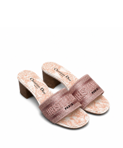 Dior Dway Heeled Slide Embroided Cotton Pink
