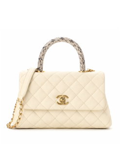 Chanel Caviar Elaphe Quilted Mini Coco Handle Flap Ivory 23Cm