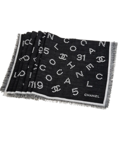 Chanel CC With Pink Flower Square Scarf White 90cm