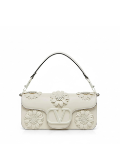 Valentino Garavani Loco Flower Applique Shoulder Bag White 26Cm