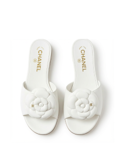 Chanel Camellia Slides White