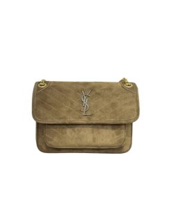 Saint Laurent Niki Baby Chain Bag In Suede Dark Brown