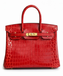 Hermès Birkin 30 in Shiny Porosus Crocodile Leather in Rouge Vif with Gold Hardware