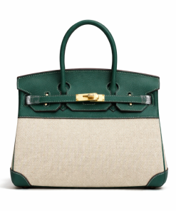 Hermès Birkin 30 Vert Vertigo Swift Ecru Black Toile Verso Quadrille Birkin Gold Hardware