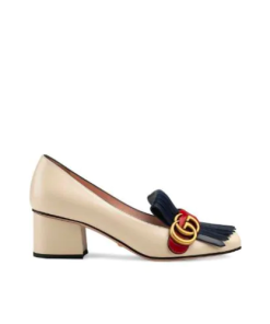 Gucci Wmns White And Blue Leather Mid-Heel Pump