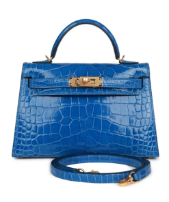 Hermes Kelly Sellier 20 Bleu Zellige Shiny Alligator Gold Hardware
