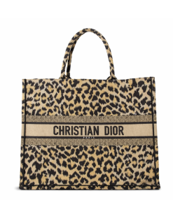 Christian Dior Canvas Mizza Large Leopard Book Tote Beige