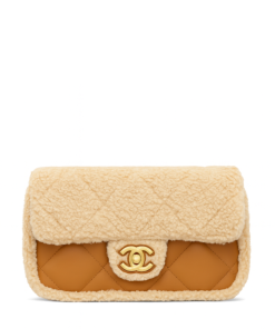 Chanel Quilted Flap Bag Beige Shearling Gold Hardware