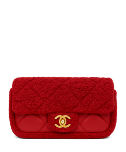 Chanel Quilted Flap Bag Red Shearling Gold Hardware