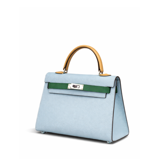 Hermes Kelly Mini 20 Bleu Brume, Vert Jade and Gold Epsom Palladium Hardware - Image 2