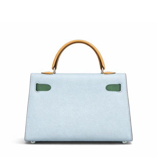 Hermes Kelly Mini 20 Bleu Brume, Vert Jade and Gold Epsom Palladium Hardware - Image 3