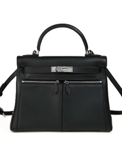 Hermes Kelly Black Padded Sellier 28 Palladium Hardware