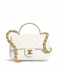 Chanel Small Flap Bag With Top Handle In White