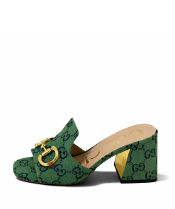 Gucci Women's Slide Monogram Sandal With Horsebit Green