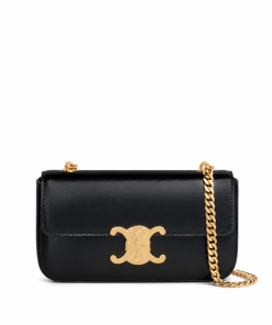 Celine Chain Box Triomphe Bag In Shiny Calfskin Black 197993Bf438No