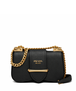 Prada Sidonie Saffiano Leather Bag In Black 24cm