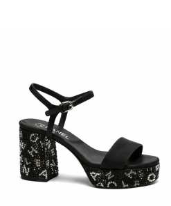 Chanel Sandal Pump Stone Beads Black Silver G45365 B15306 Nu665
