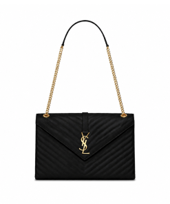 Saint Laurent Black Chevron Quilted Leather Large Envelope Bag