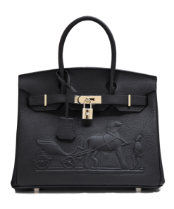 Hermes Birkin 30CM Black Horse Draw Carriage Embossed