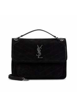 Saint Laurent Niki Medium Quilted Suede Shoulder Bag Black