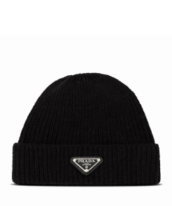 Prada Wool And Cashmere Beanie Silver Black