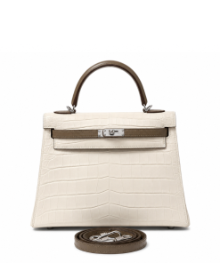 Hermès Kelly 28 Sellier Gris Perle & Gris Asphalte Matte Alligator Palladium Hardware