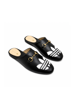 GUCCI x Adidas Originals Trefoil Slipper Suede Shoes Women's Black 702211