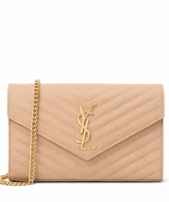 Saint Laurent Cassandre Matelasse Chain Wallet In Grain De Poudre Embossed Beige 22Cm 377828Bow012721
