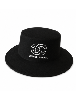 Chanel CC Wide Brim Wool Hat Black