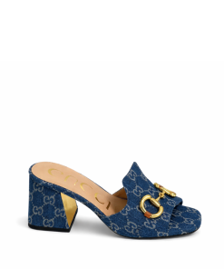 Gucci Women's Slide Monogram Sandal With Horsebit Blue