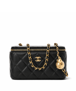 Chanel Pearl Crush Vanity Case With Chain In Black 17Cm