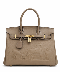 Hermes Birkin 30CM Taupe Horse Draw Carriage Embossed