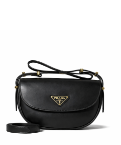 Prada Triangle Logo Patent Leather Shoulder Bag Black 17Cm