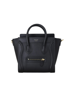 Celine Nano Luggage Bag In Drummed Calfskin Black 189243Dru38No