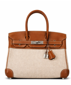 Hermes Birkin Bag 25cm 2 Tone Barenia with Toile Insane Pallidum Hardware