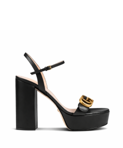 Gucci Gg Leather Heeled Sandal Black