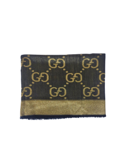 Gucci GG Jacquard Silk Wool Shawl Black And Gold