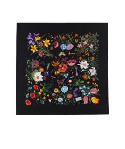Gucci Scarf Flora Print Black Multicolor Silk