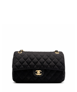 Chanel Jersey Quilted Medium Bijoux Chain Double Flap Black