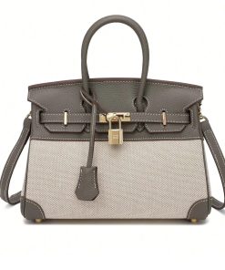 HERMES BIRKIN 25 BI-MATERIAL GOLD TONED HARDWARE GREY 25CM