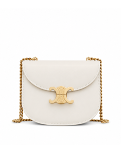 Celine Teen Chain Besace Triomphe In Shiny Calfskin White