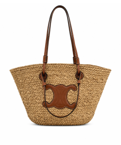 Celine Triomphe Panier In Raffia And Calfskin Tan 31Cm